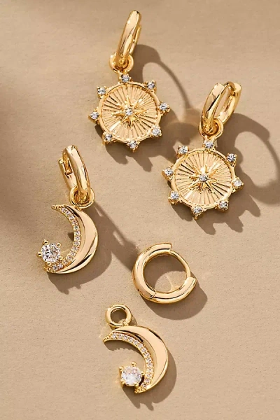 By Anthropologie Starry Night Charm Huggie Hoop Earrings, Set Of 2 In Gold