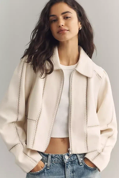 By Anthropologie Stitched Zip-up Jacket In White