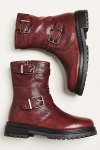 By Anthropologie Stompy Buckle Boots In Red