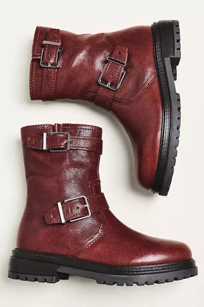 By Anthropologie Stompy Buckle Boots In Red
