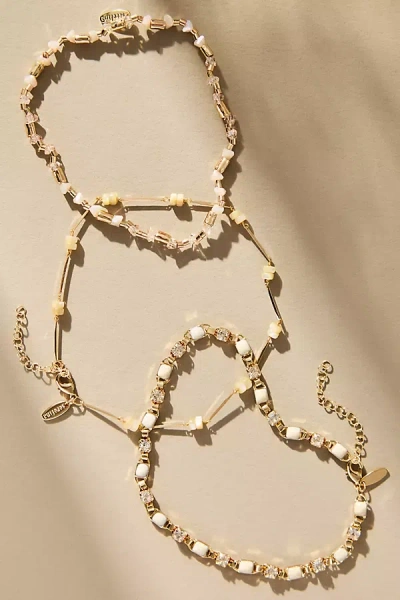 By Anthropologie Stone & Crystal Anklets, Set Of 3