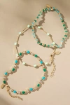 By Anthropologie Stone & Crystal Anklets, Set Of 3