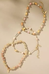 By Anthropologie Stone & Crystal Anklets, Set Of 3