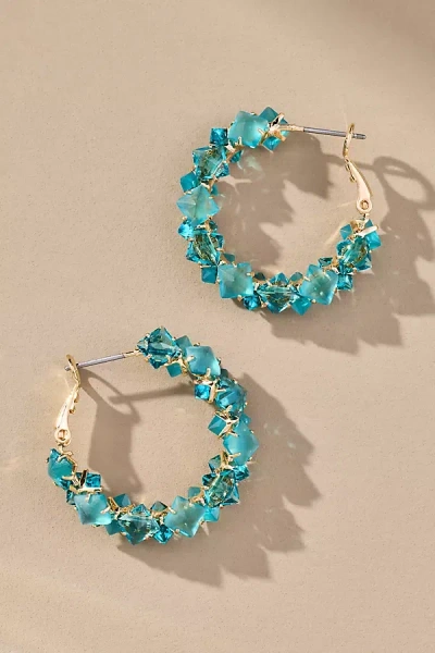 By Anthropologie Stone Cluster Hoop Earrings In Blue