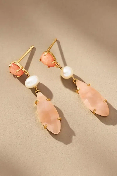 By Anthropologie Stone Pearl Drop Earrings In Pink