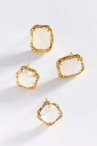 By Anthropologie Stone Post Earrings, Set Of 2 In Gold