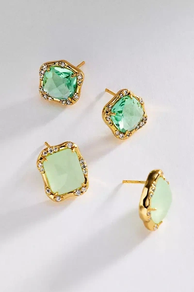 By Anthropologie Stone Post Earrings, Set Of 2 In Gold