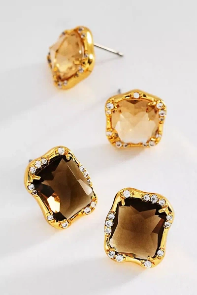 By Anthropologie Stone Post Earrings, Set Of 2 In Gold