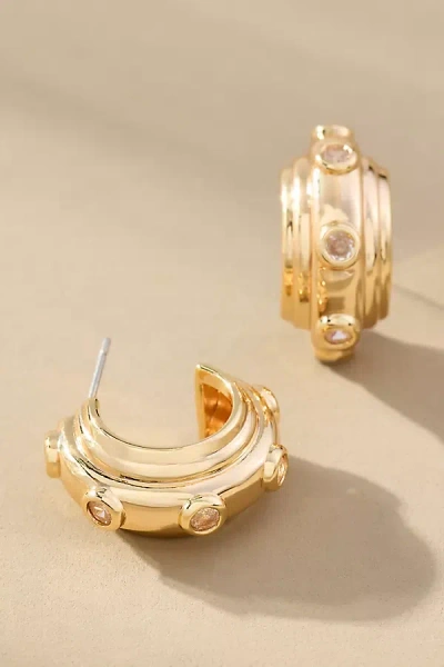 By Anthropologie Stone Ribbed Huggie Hoop Earrings In Gold