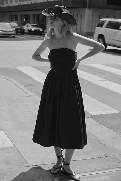 By Anthropologie Strapless Basque-waist A-line Midi Dress