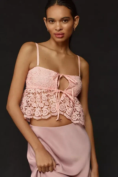 By Anthropologie Strapless Crochet Lace Top In Pink