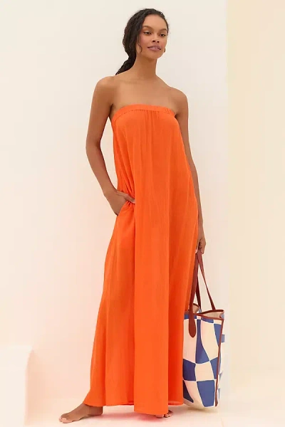 By Anthropologie Strapless Gauze Maxi Dress In Red