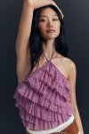 By Anthropologie Strapless Halter Ruffle Blouse In Pink