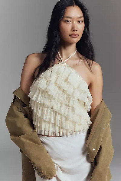 By Anthropologie Strapless Halter Ruffle Blouse In White
