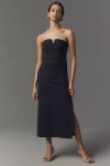 By Anthropologie Strapless Linen Plunge-neck Midi Dress In Black