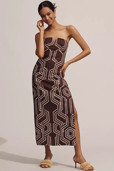 By Anthropologie Strapless Linen Plunge-neck Midi Dress