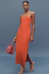 By Anthropologie Strapless Linen Plunge-neck Midi Dress