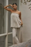 By Anthropologie Strapless Linen Top In Beige