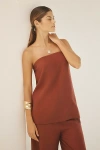 By Anthropologie Strapless Linen Top In Brown