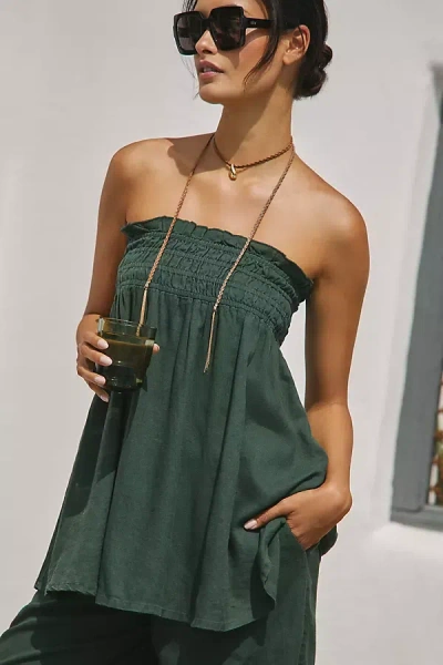 By Anthropologie Strapless Linen Top In Green