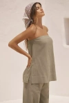 By Anthropologie Strapless Linen Top In Green