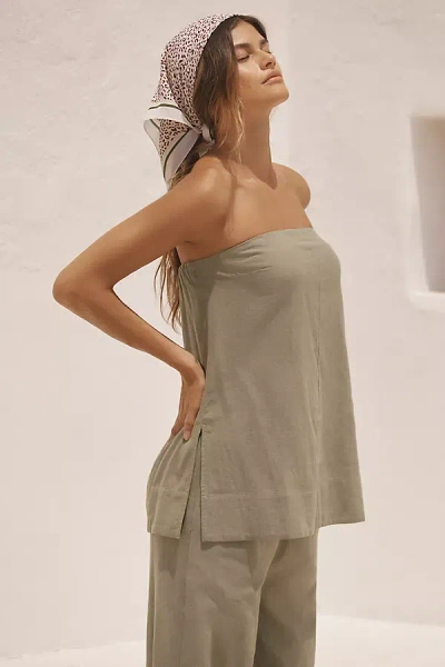 By Anthropologie Strapless Linen Top In Green