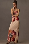 By Anthropologie Strapless Satin Maxi Slip Dress In Beige