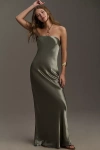 By Anthropologie Strapless Satin Maxi Slip Dress In Green