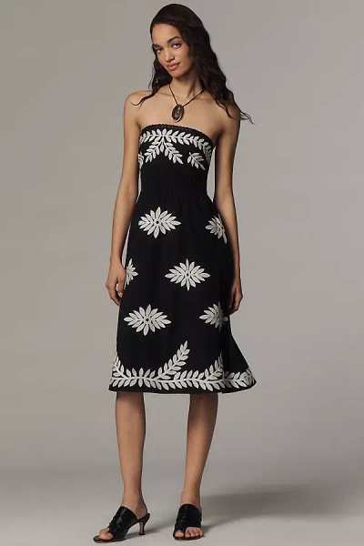 By Anthropologie Strapless Smocked Midi Dress In Black