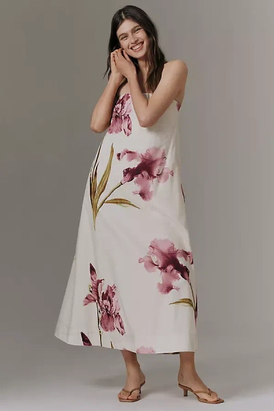 By Anthropologie Strapless Trapeze Midi Dress In White