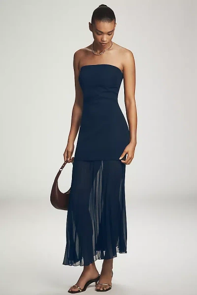 By Anthropologie Strapless Twofer Pleated Midi Dress In Blue