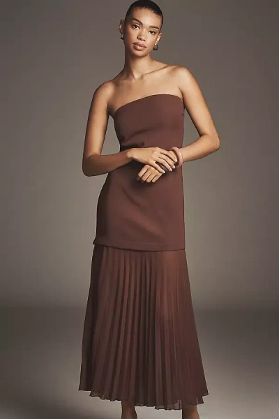 By Anthropologie Strapless Twofer Pleated Midi Dress In Brown