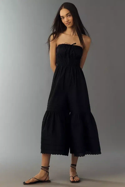 By Anthropologie Strapless Wide-leg Jumpsuit In Black