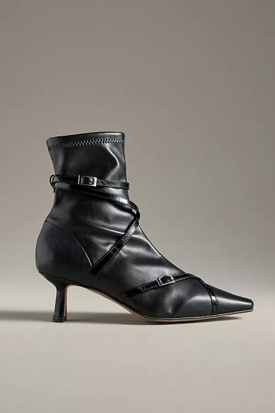 By Anthropologie Strappy Stretch Sock Kitten-heel Ankle Boots In Black