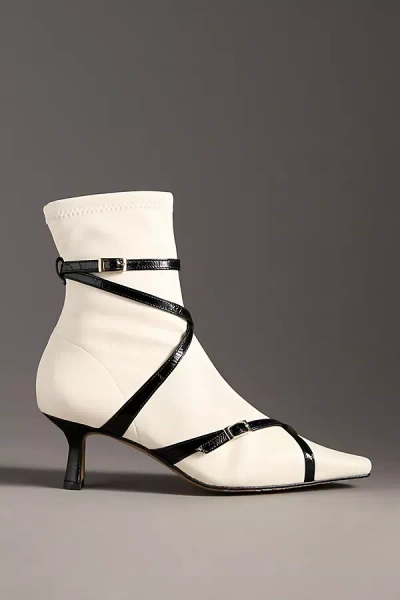 By Anthropologie Strappy Stretch Sock Kitten-heel Ankle Boots In White