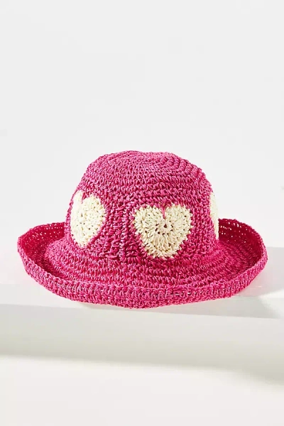 By Anthropologie Straw Heart Bucket Hat In Pink