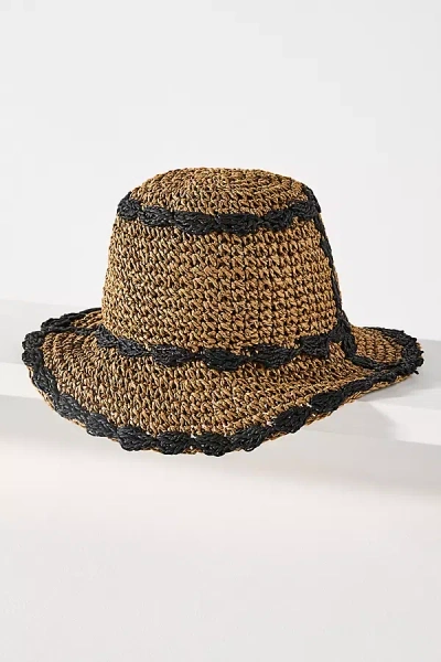 By Anthropologie Straw Piped Bucket Hat In Black