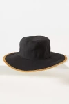 By Anthropologie Straw-trim Canvas Bucket Hat In Black