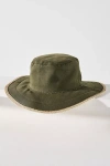By Anthropologie Straw-trim Canvas Bucket Hat In Green