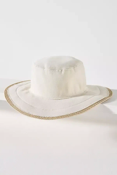 By Anthropologie Straw-trim Canvas Bucket Hat In White