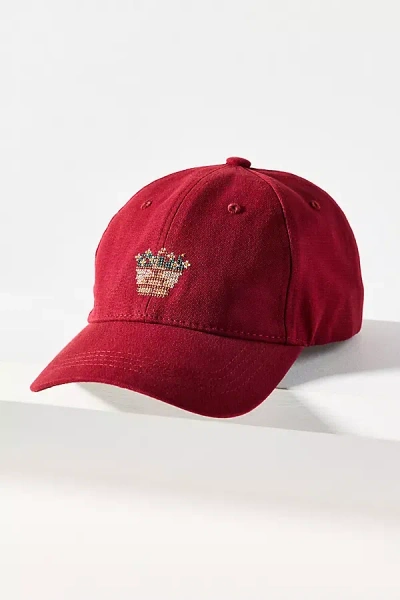 By Anthropologie Strawberry Embroidered Baseball Cap In Red