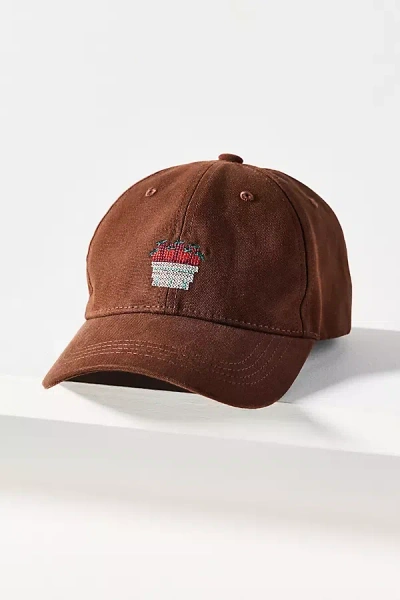 By Anthropologie Strawberry Embroidered Baseball Cap In Brown
