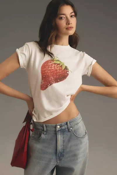 By Anthropologie Strawberry Graphic Tee In White