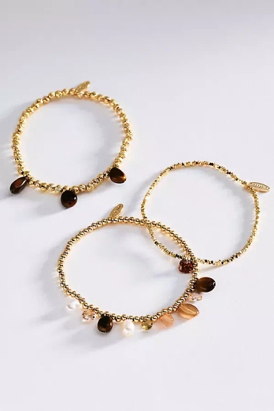 By Anthropologie Stretch Stone Bracelets, Set Of 3 In Gold