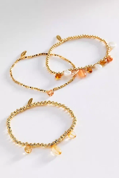 By Anthropologie Stretch Stone Bracelets, Set Of 3 In Gold