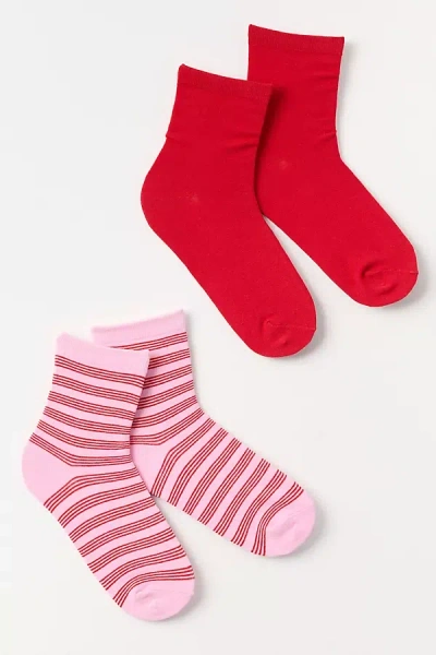 By Anthropologie Striped And Solid Crew Socks, Set Of 2 In Red