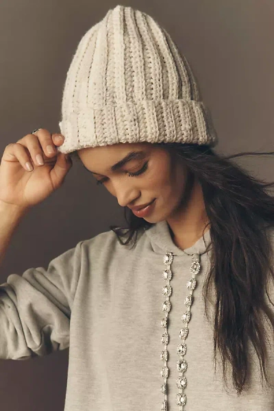 By Anthropologie Striped Knit Beanie In White