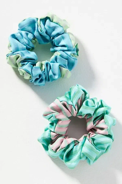 By Anthropologie Striped Scrunchies, Set Of 2 In Green
