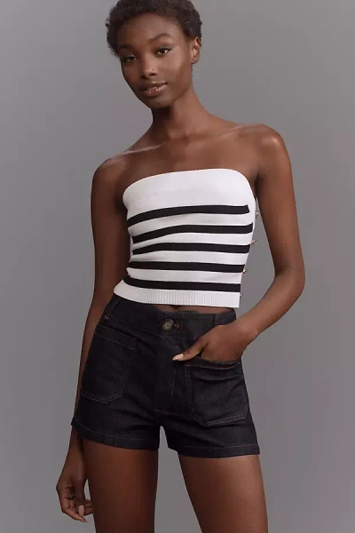 By Anthropologie Striped Side-button Tube Top In White
