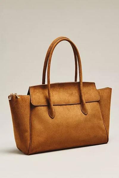 By Anthropologie Structured Foldover Satchel In Beige
